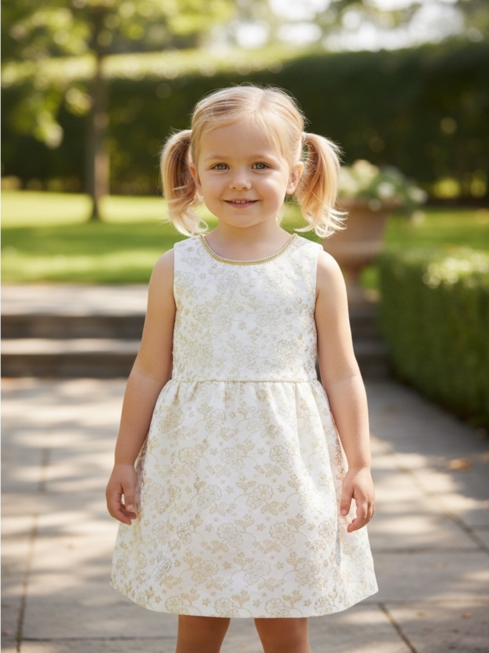 Rachel Zoe Girls Ivory Gold Metallic Brocade Formal Dress Size 7